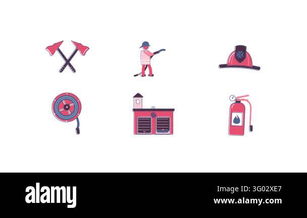 Risograph print style icon set animation: a set of 6 firefighter and ...