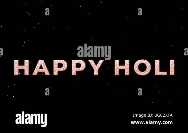 Happy Holi rose gold foil bold text animation with a holi icon on black ...