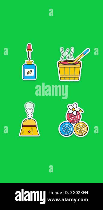 Sticker style icon set animation: a set of 4 spa and massage icons ...