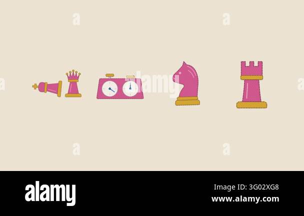 Embroidery style icon set animation: a set of 4 chess icons: checkmate ...