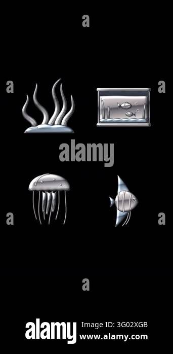Chrome style icon set animation: a set of 4 aquarium and sea life icons ...