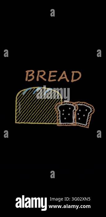 Chalk drawing style animation of a scored loaf of bread gently rising ...