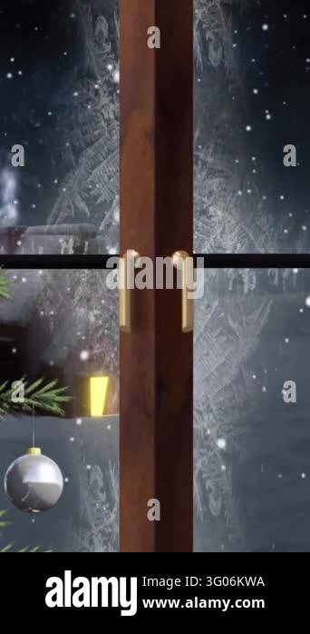 Animation of window over house and winter landscape. Christmas ...
