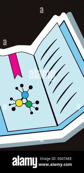 Animation of science textbook icon with copy space on black background ...