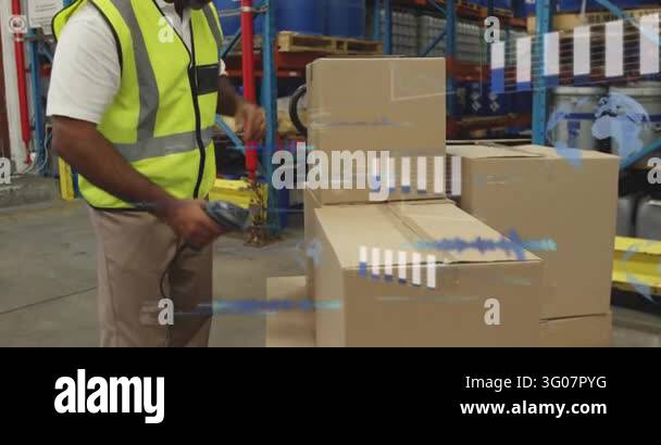 Warehouse worker picking scanner scanning labels activating AR data ...