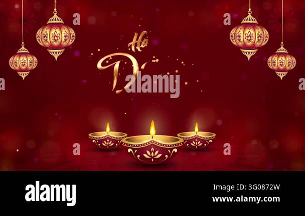 Happy Diwali Animated Gold Calligraphy Greeting with Ornamental Hanging ...