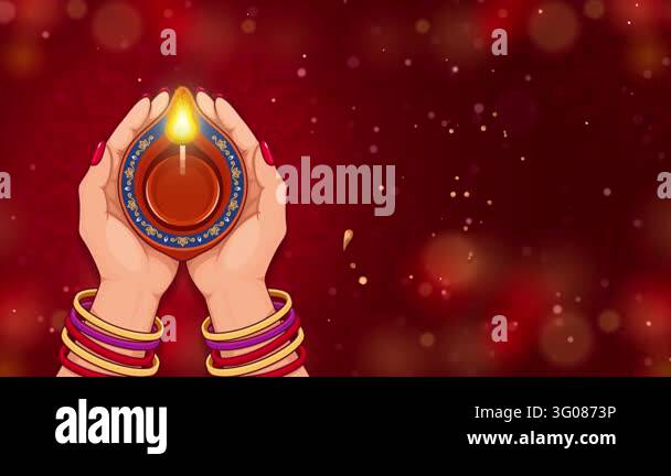 Happy Diwali Animated Gold Calligraphy Lettering Reveal on Red Burgundy ...