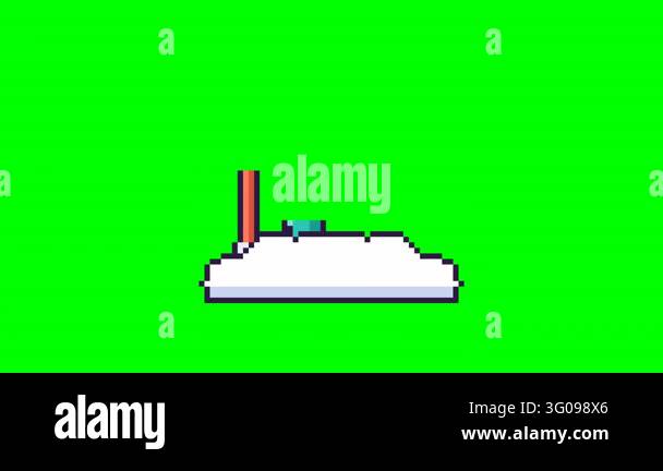 Pixel Art School Supplies on Cloud Animation Green Screen Chroma Key ...