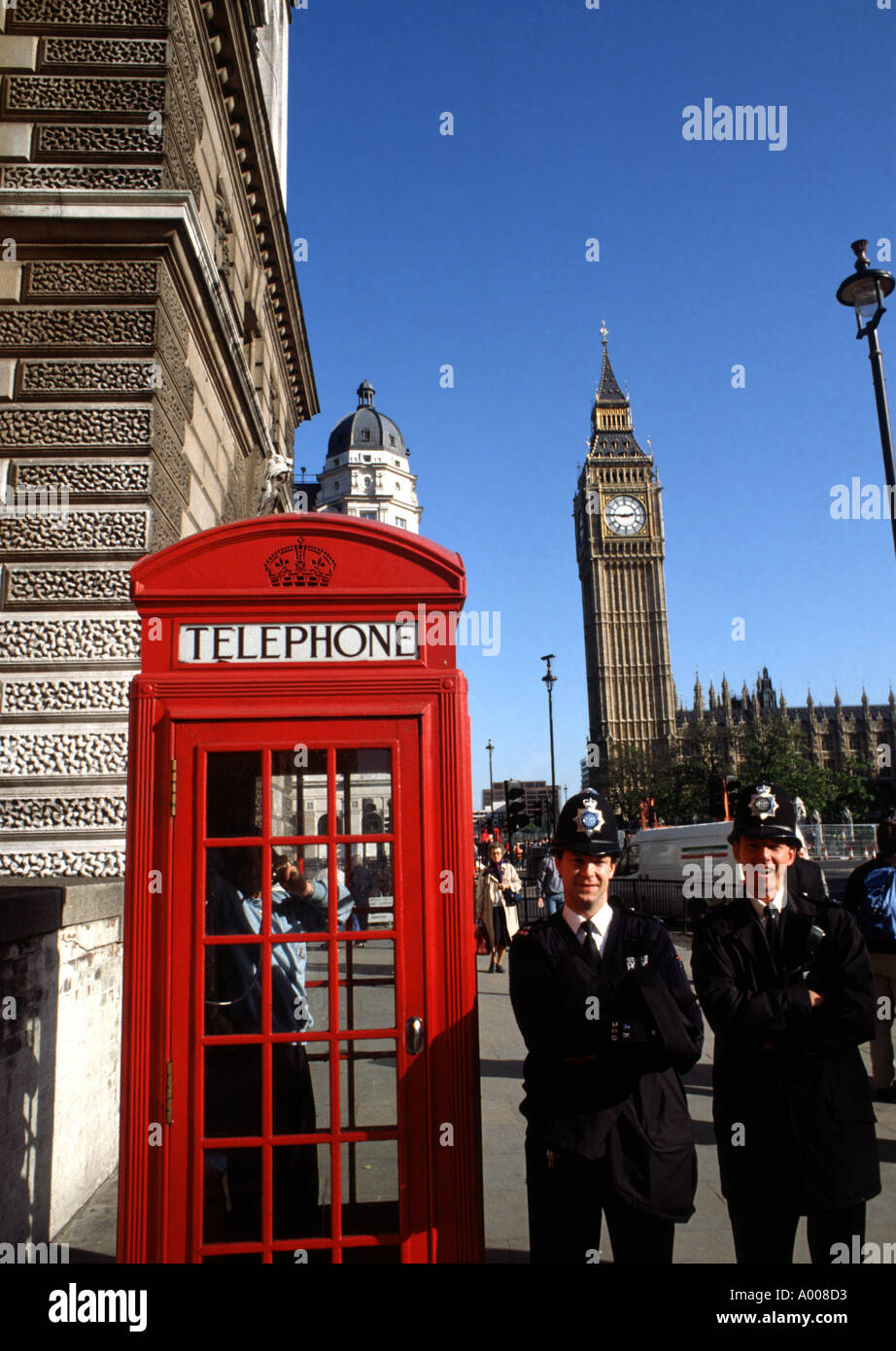 Famous Big Ben and Parliament with British Bobbies Police London England Stock Photo