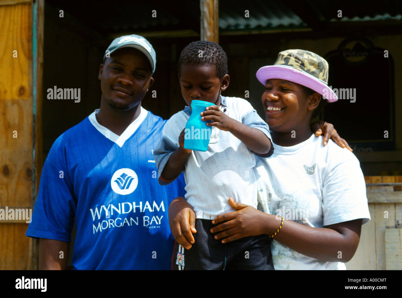 Dennery Village St Lucia Family Stock Photo Alamy