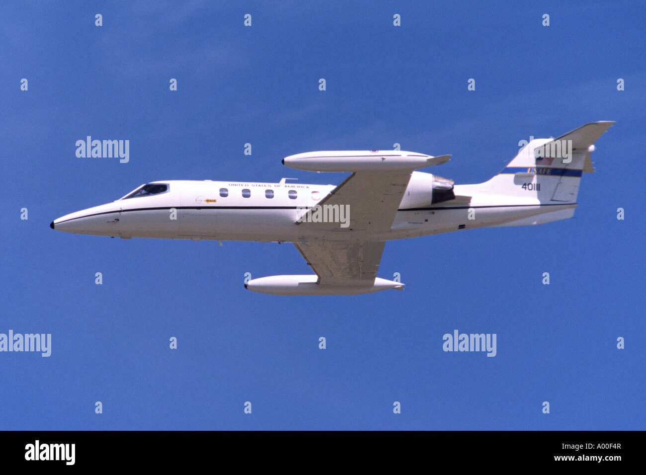 Gates C-21A Learjet executive jet operated by the US Air Force departing RAF Fairford Stock Photo