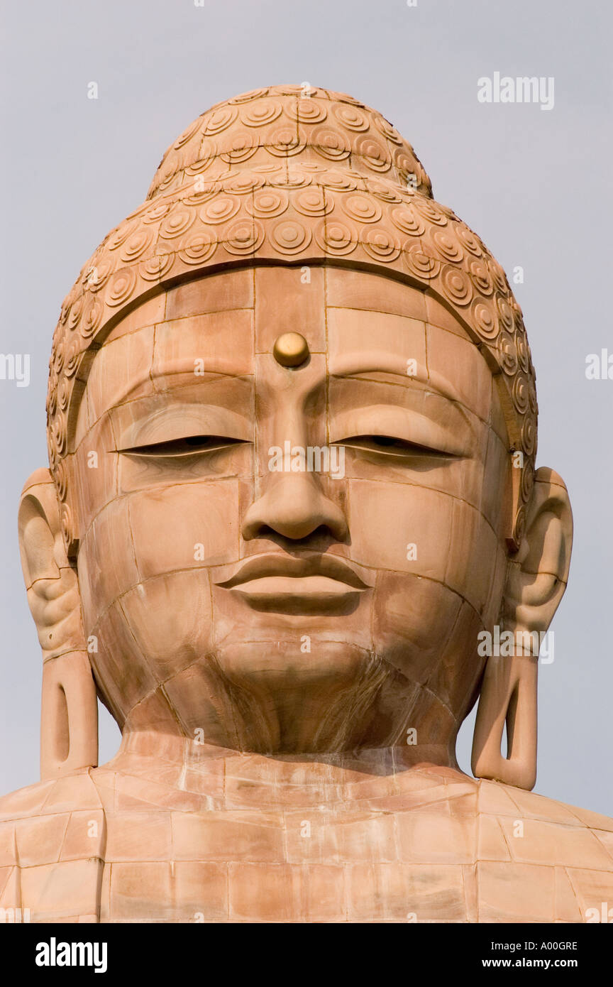 Giant limestone statue of Buddha in Bodhgaya Bihar India Stock Photo