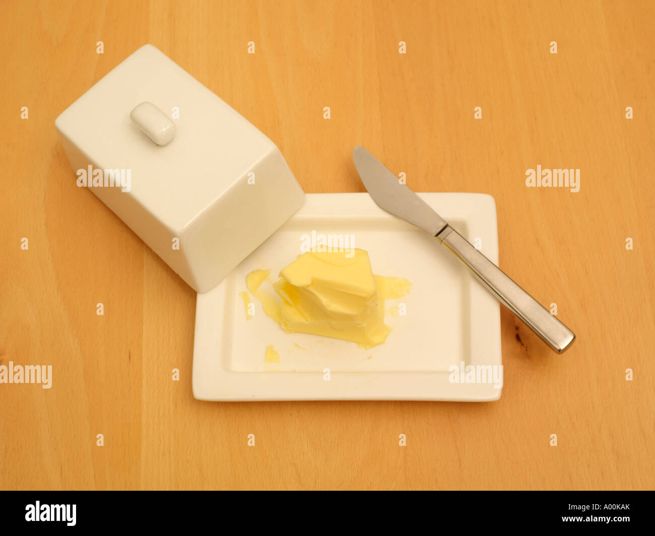 Butter in a Butter Dish and Knife Stock Photo Alamy