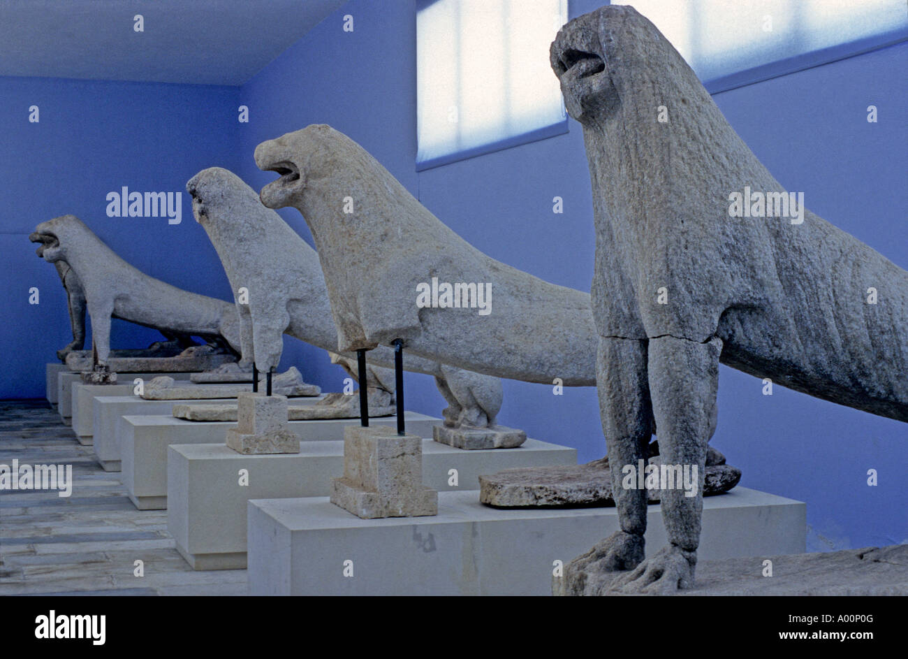 LIONS OF DELOS DELOS GREECE Stock Photo