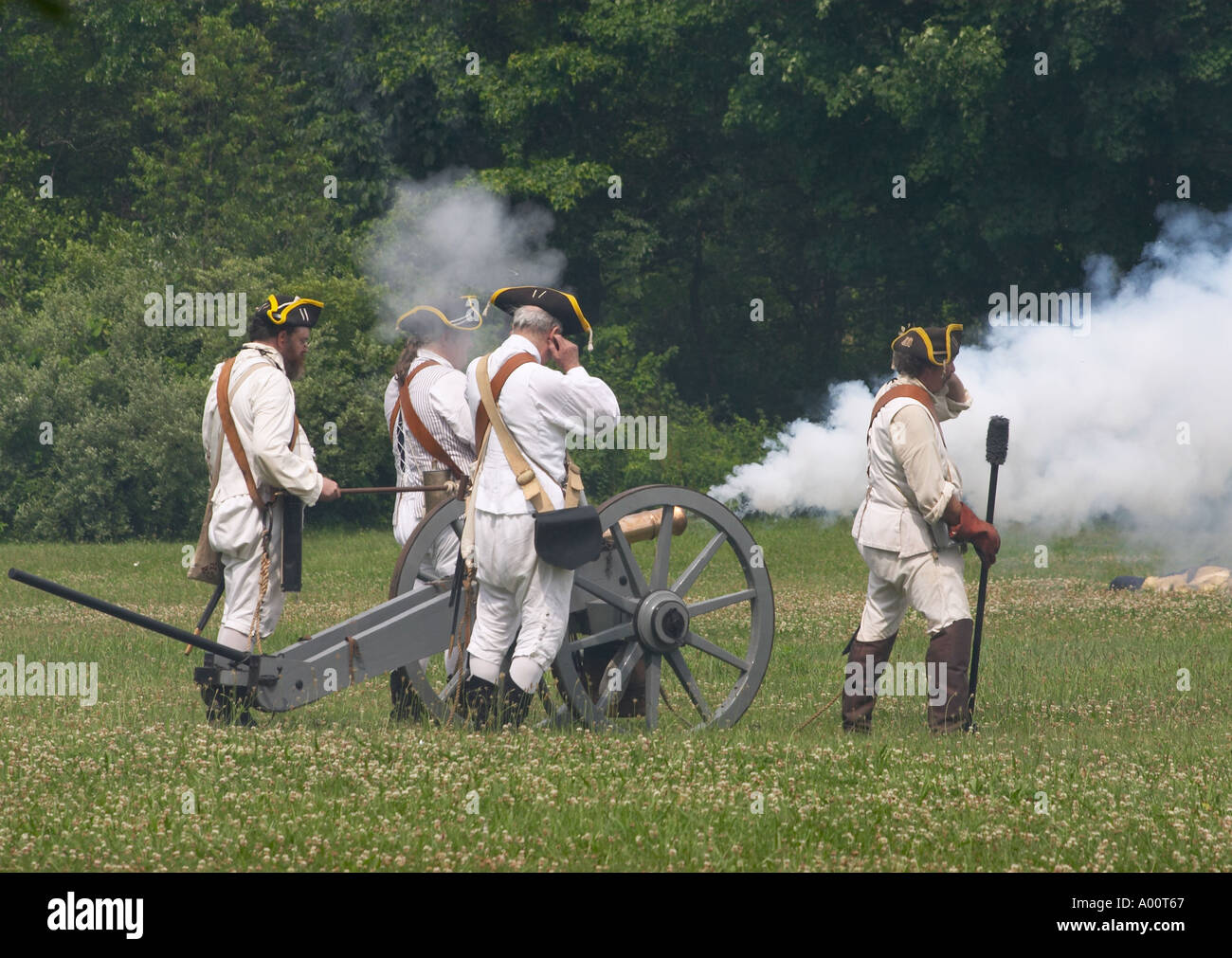 A cannon fires at the reenactment of the Battle of Monmouth US Revolutionary War Stock Photo