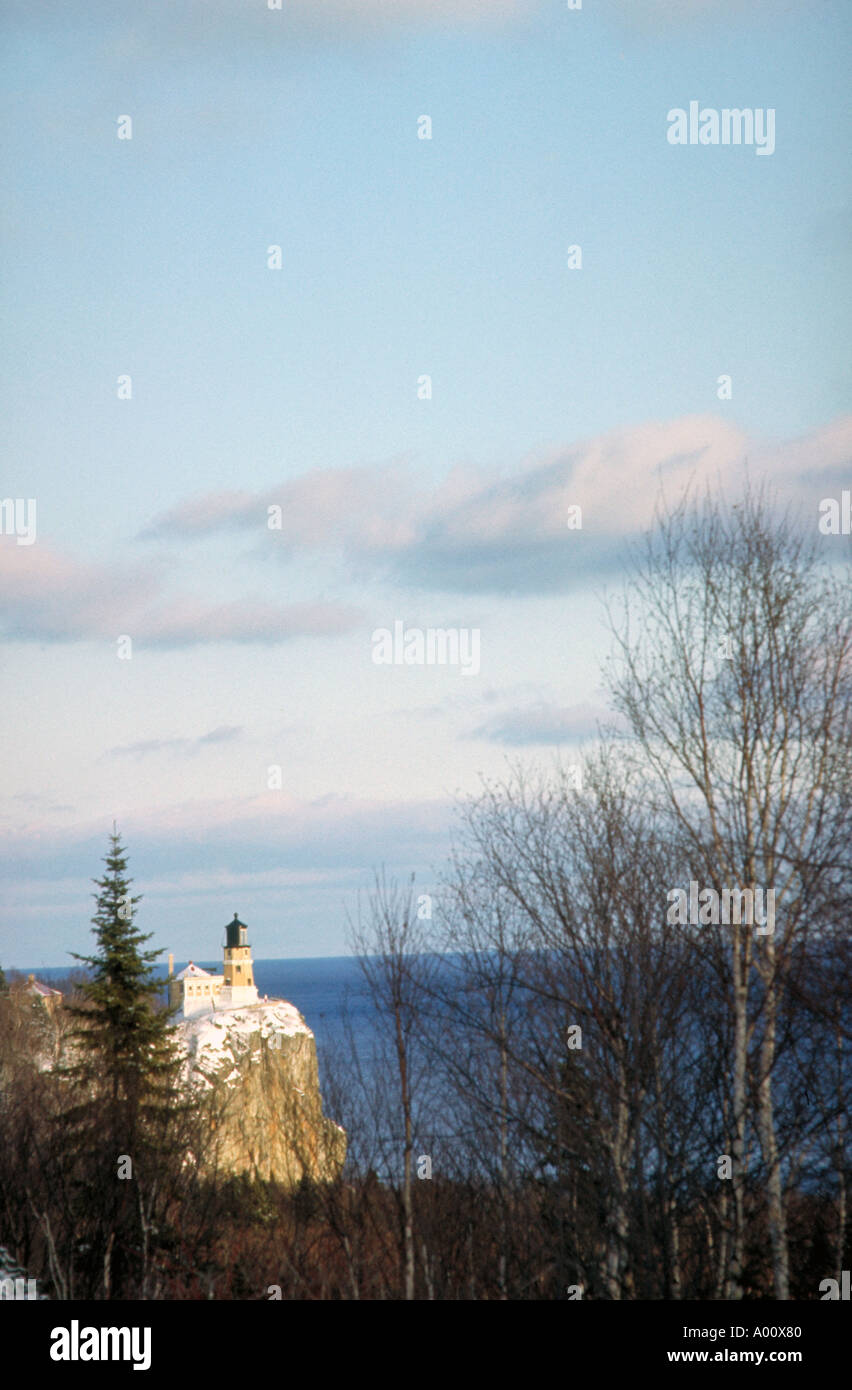 Split Rock light house in spring Lake Superior Minnesota Stock Photo