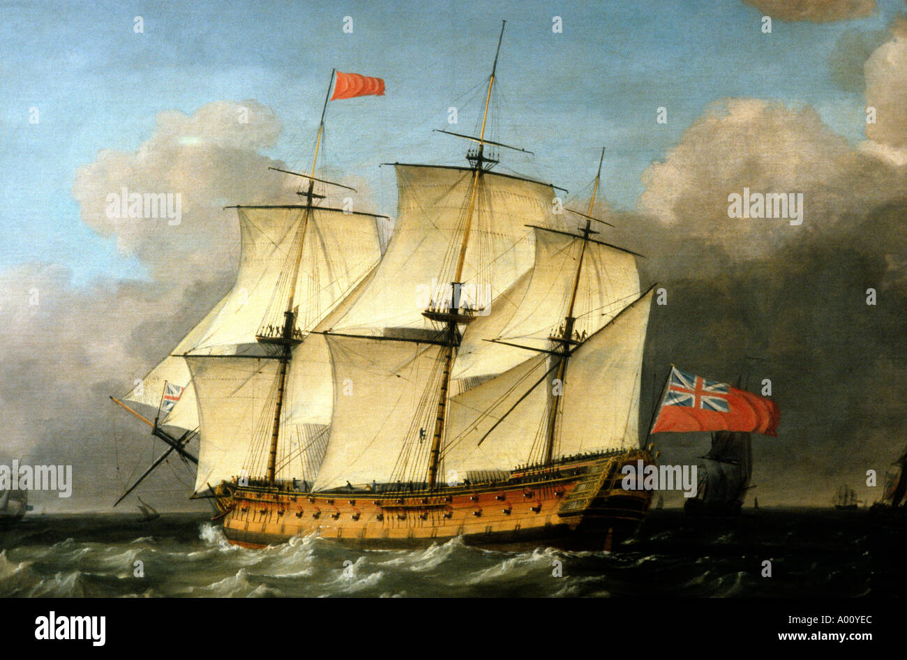 HMS Victory 1793 painting by Swaine England UK Admiral Lord Horatio Nelson war battle sailing ship Trafalgar Nelsonia ships Stock Photo