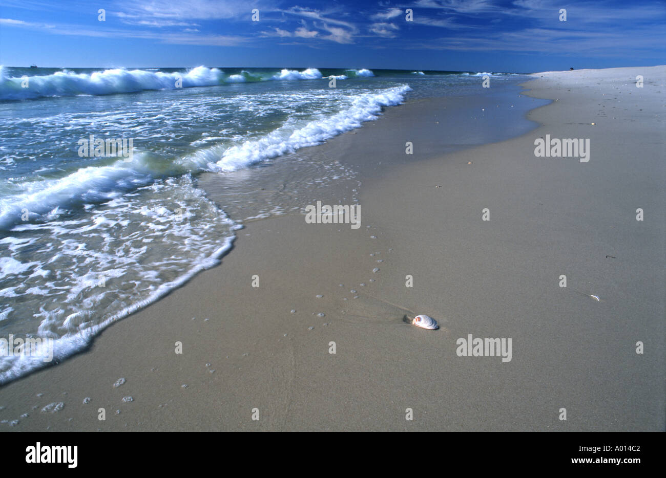 Surf and blue sky on Fire Island Beach Smith Point County Park, Long Island New York State USA Stock Photo