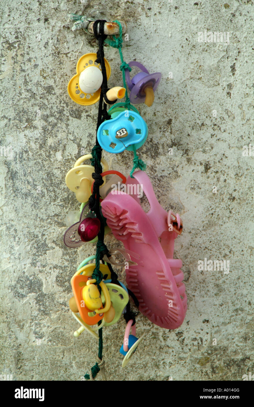 Plastic baby dummy.Lost and found babies dummies.England UK Stock Photo