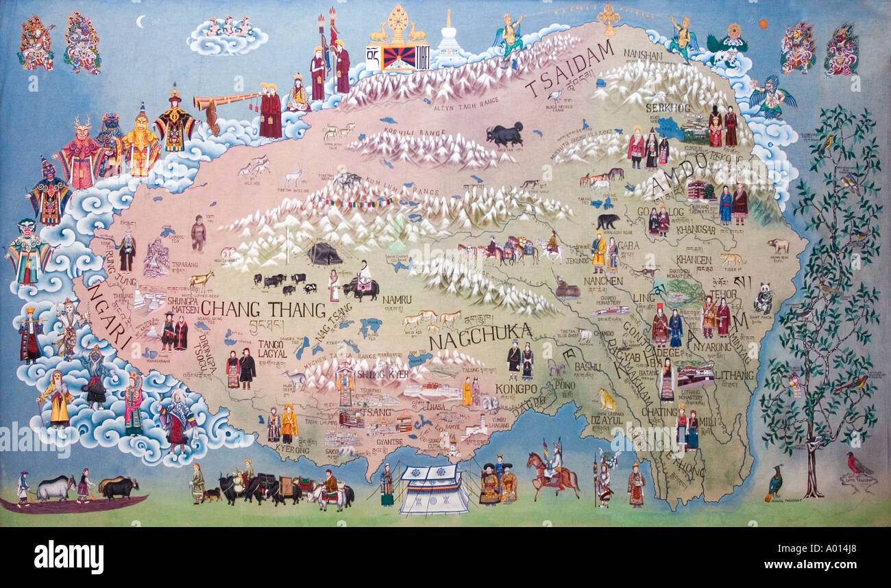 Map of former Tibet Dharamsala Himachal Pradesh India Stock Photo