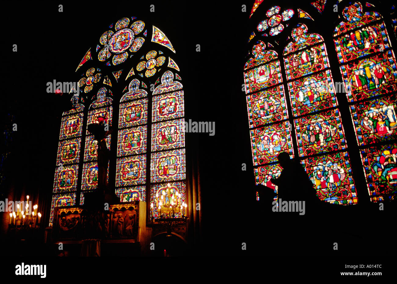 Stained Glass Windows Inside Notre Dame Cathedral Paris France Stock Photo Alamy