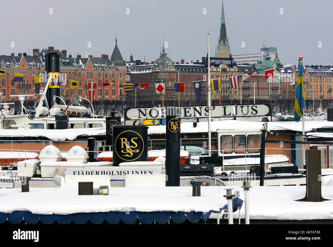 Local ferries in Stockholm city center Stock Photo