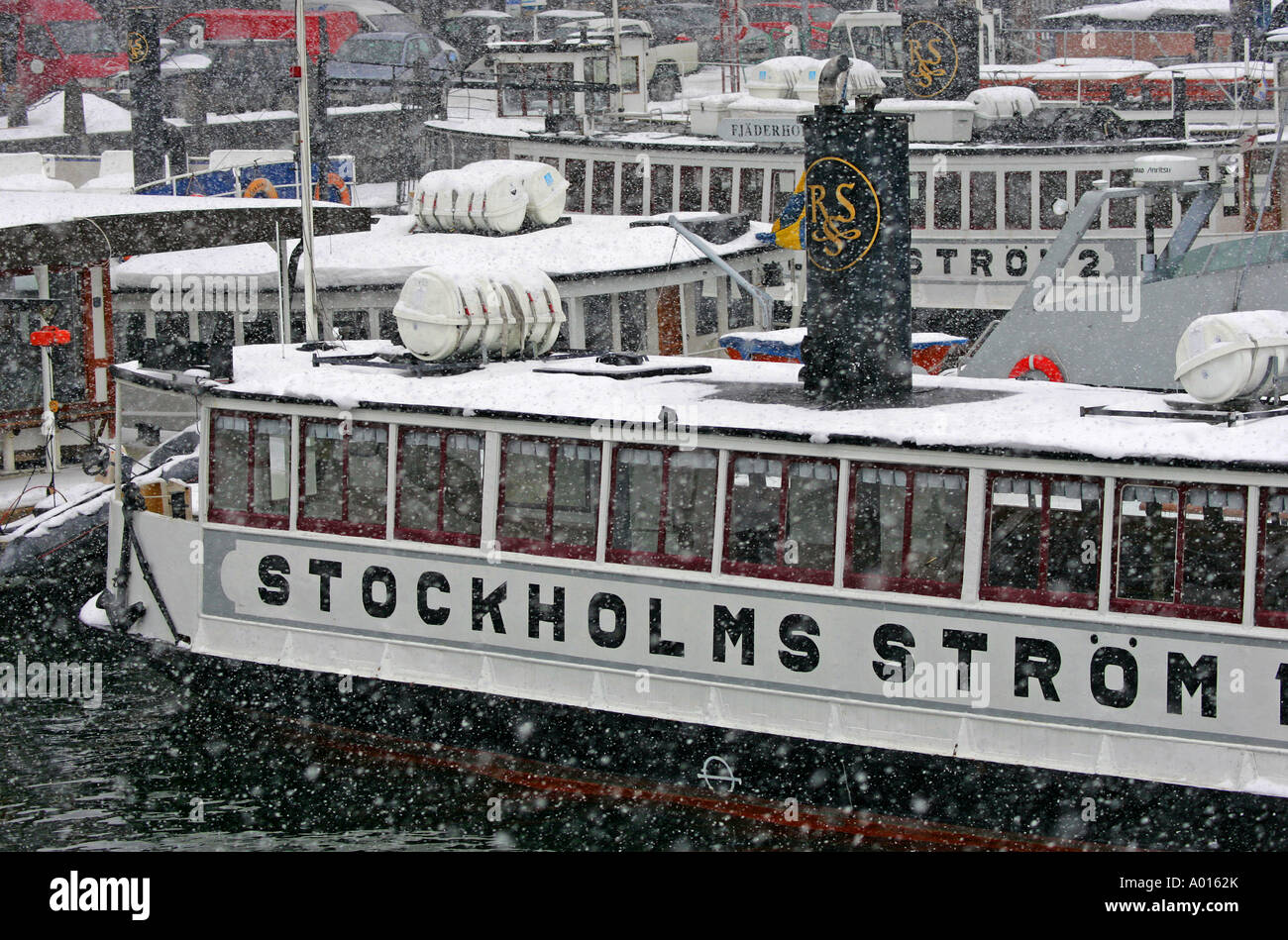 Local ferries in Stockholm city center Stock Photo