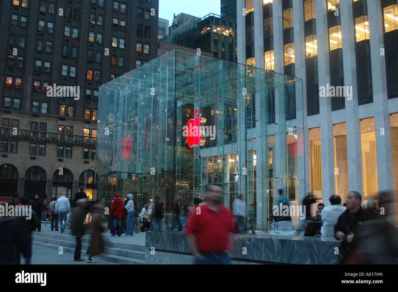 NYC Newly open Apple computer store in Manhattan change the logo to red