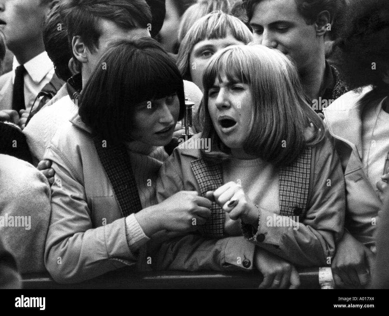 The Beatles, concert in Essen, Ruhr area, Gruga Hall, 1966, 1960s, the sixties, England, London, Great Britain, British pop band, music, musician, group, pop music, singers, youths waiting for entrance, young people, girls, boys, teens, teenager, fans, b& Stock Photo