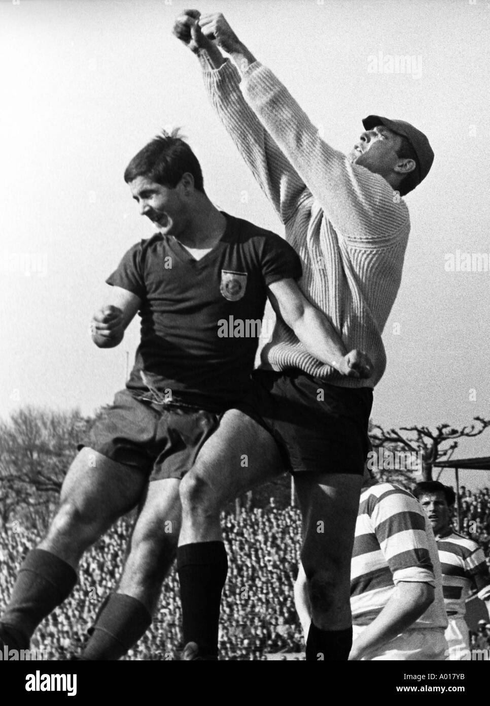 football, Bundesliga, 1966/1967, Meidericher SV versus Bayern Munich 0:0, Wedau Stadium, scene of the match, Gerd Mueller, keeper Manfred Manglitz, b&w, black and white, black & white photography Stock Photo