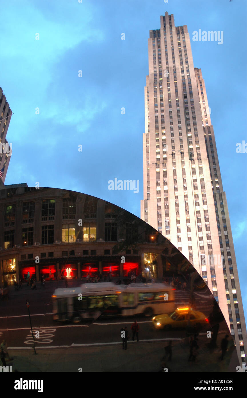 NYC Sky Mirror design by Anish Kapoor in Rockefeller Center with a GE