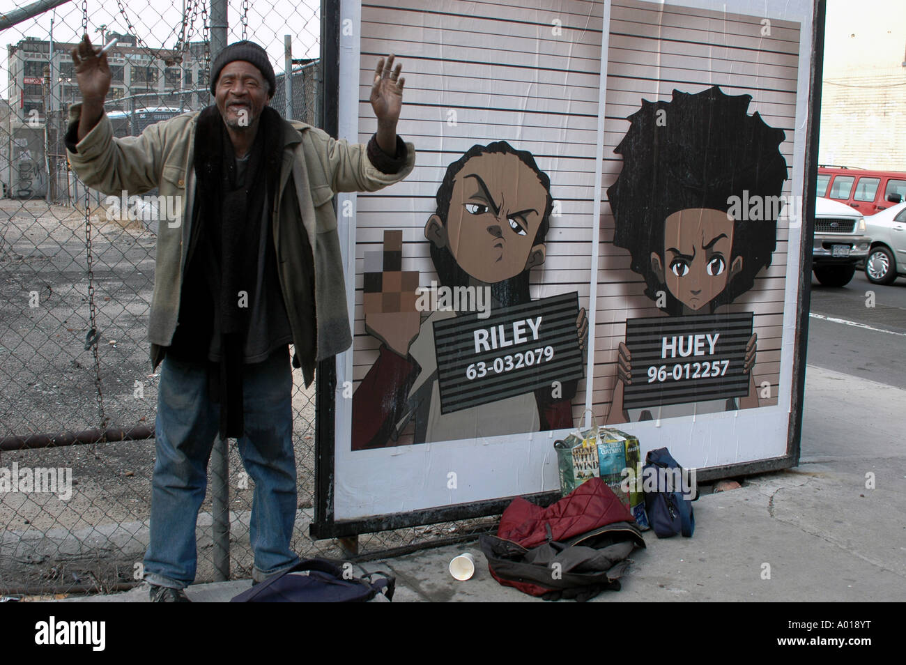 NYC Homeless black man in Hell Kitchen New York City Manhattan Stock