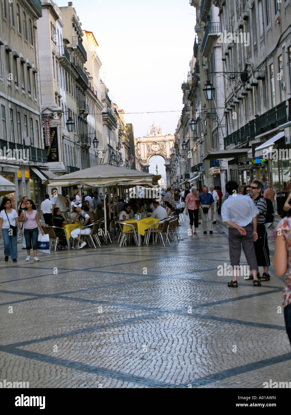 Cafe and street life on Rua Augusta Baixa District Lisbon Portugal Stock Photo