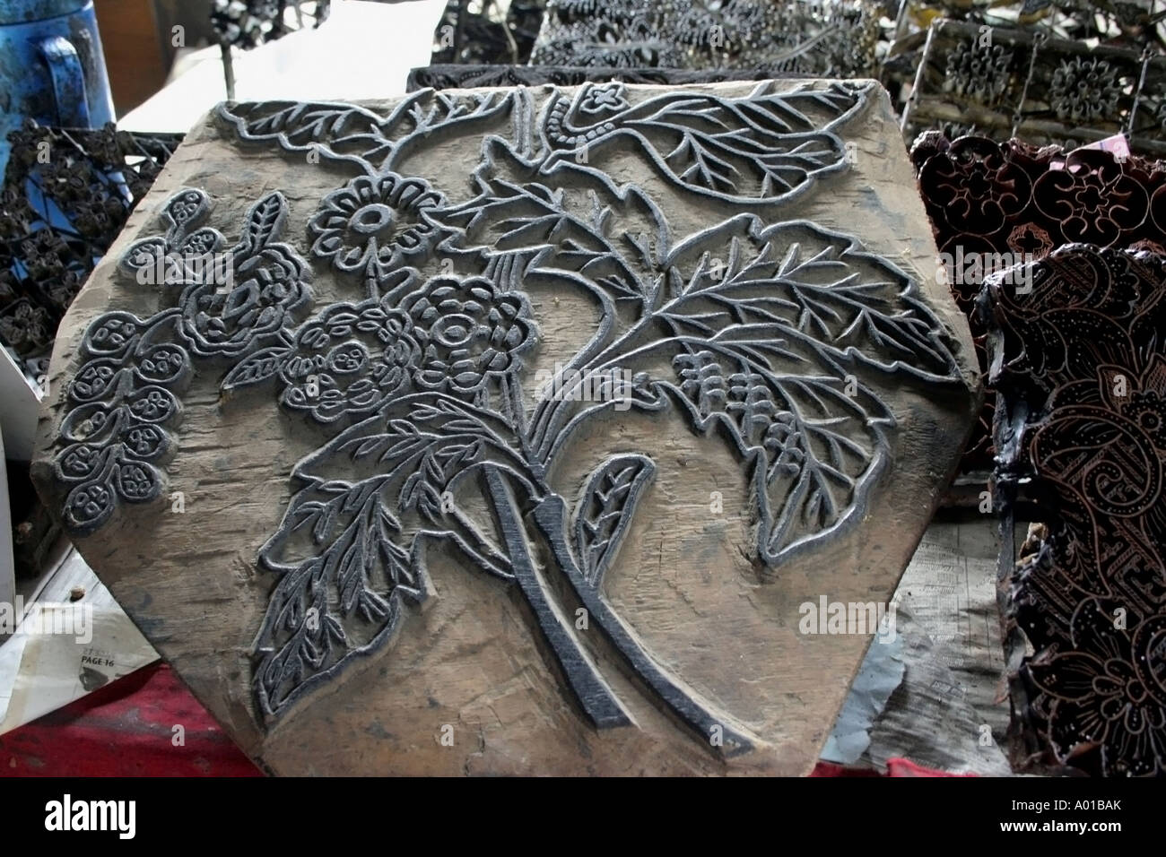 Wooden block for batik printing at a factory in Terengganu