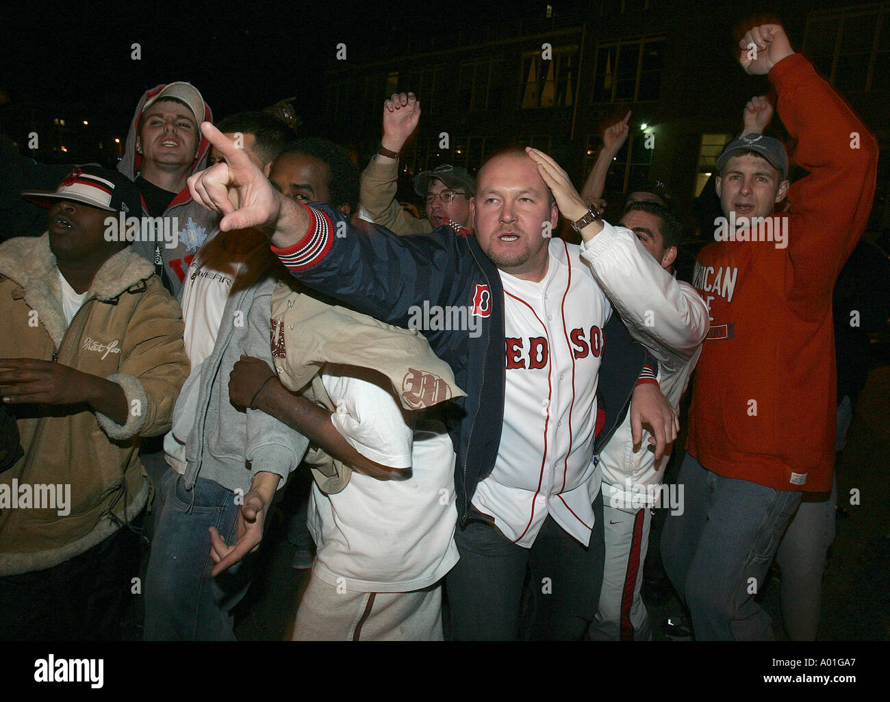 Fans react after the Boston Red Sox won the World Series Stock Photo