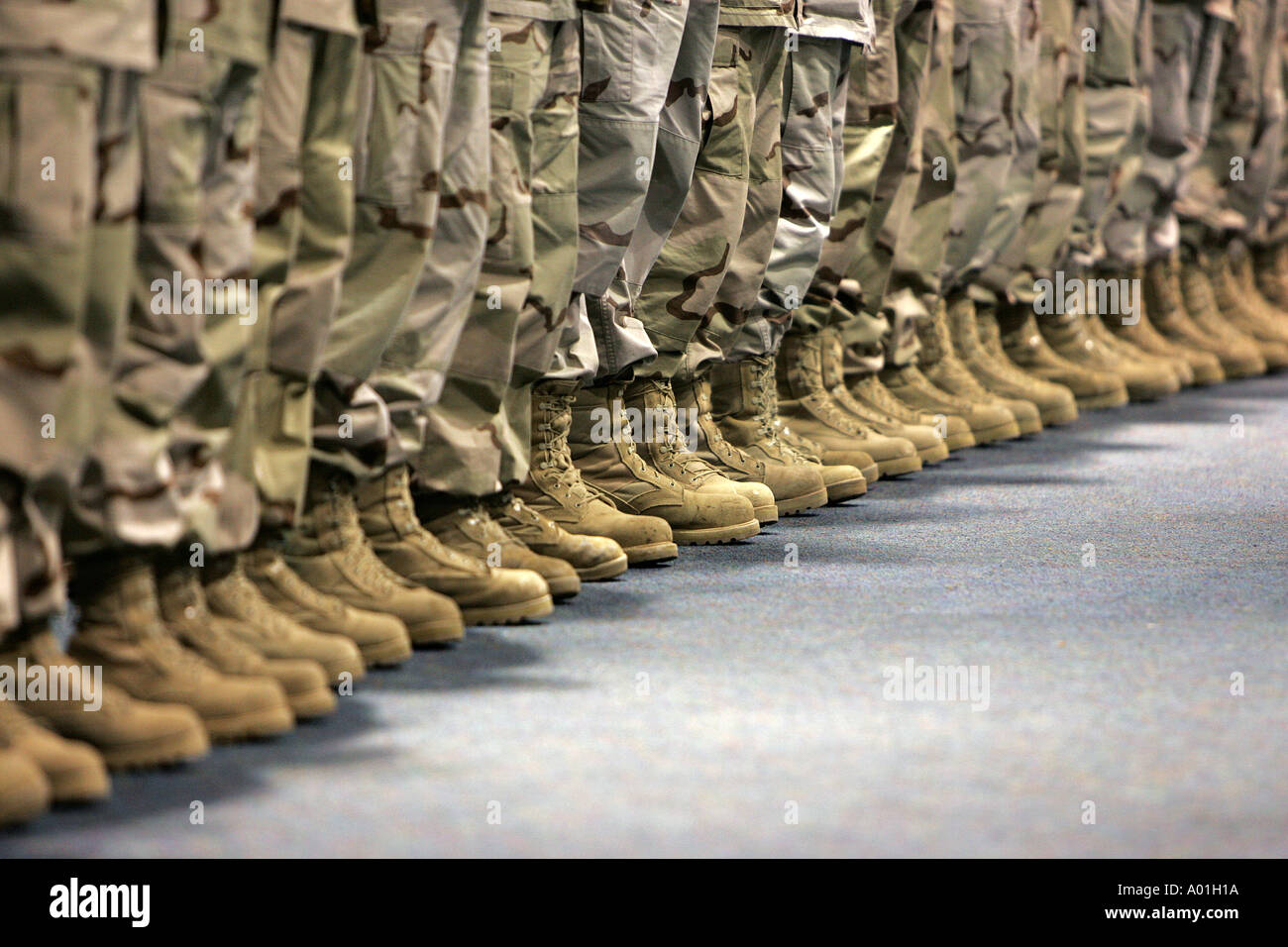 Iraq war soldiers line up in formation during a homecoming ceremony Stock Photo