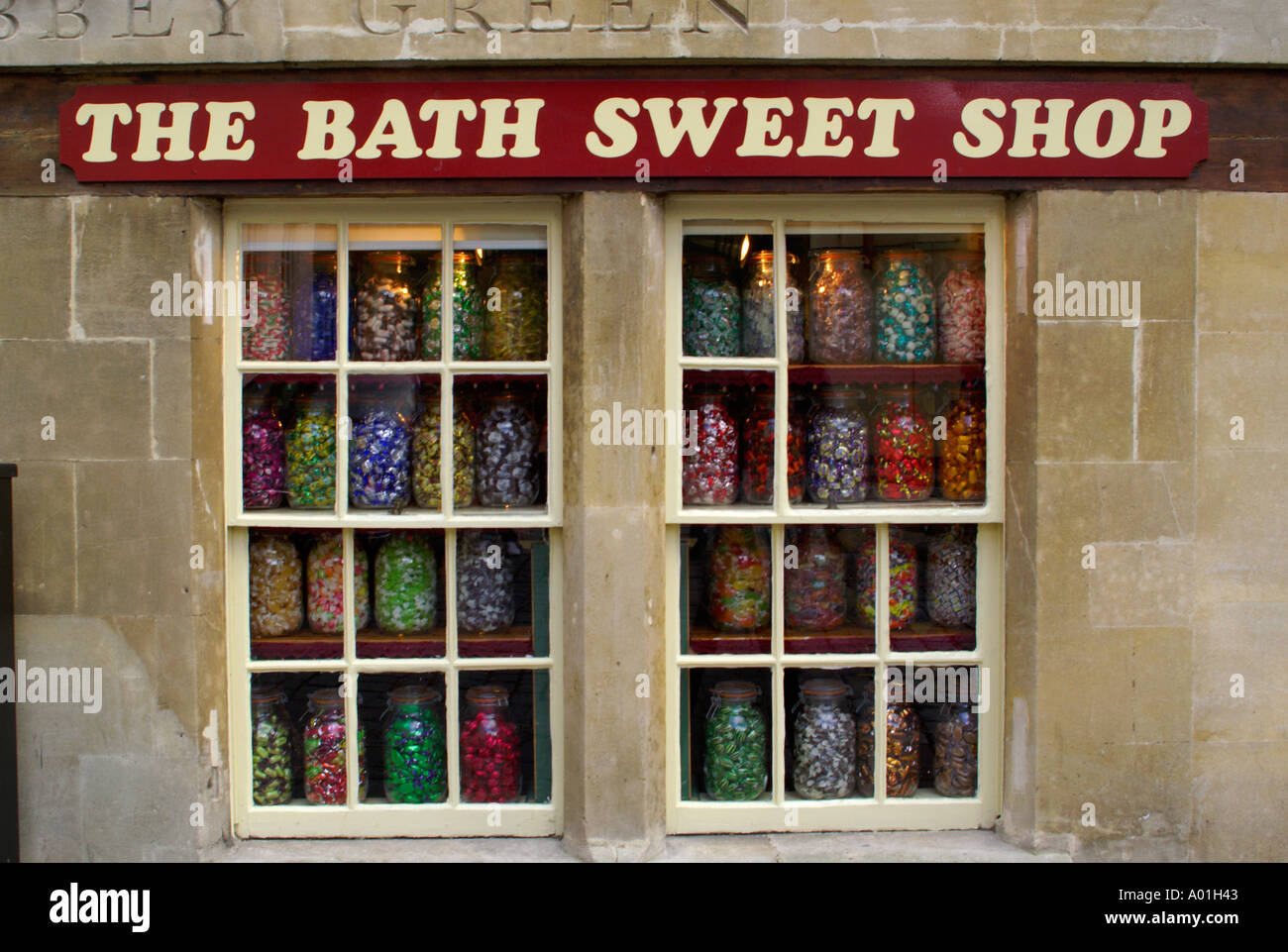 Sweet shop window, Abbey Green in Bath England UK Stock Photo