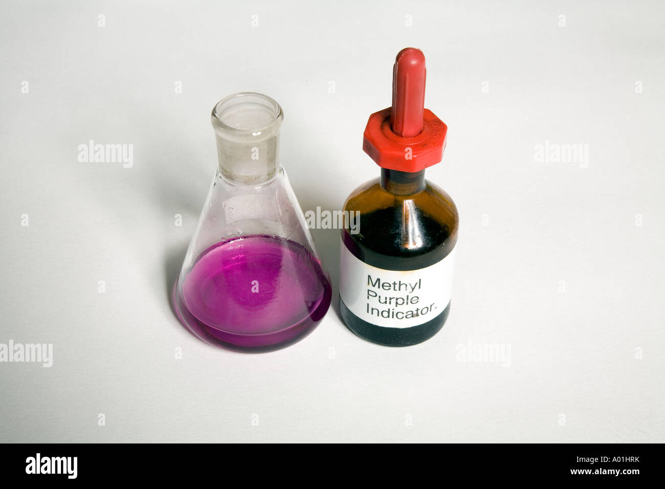Methyl Purple Indicator bottle and flask Stock Photo - Alamy