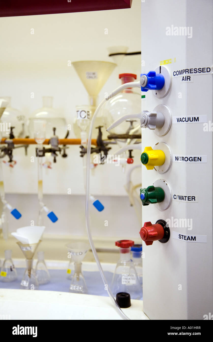 Gas supply taps valves for laboratory fume cupboard Stock Photo 9849898 Alamy