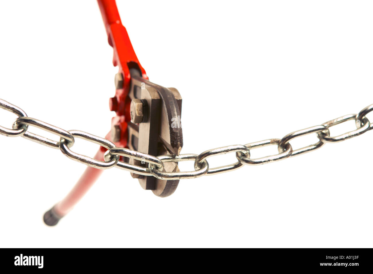 Bolt cutters cutting steel chain Stock Photo Alamy