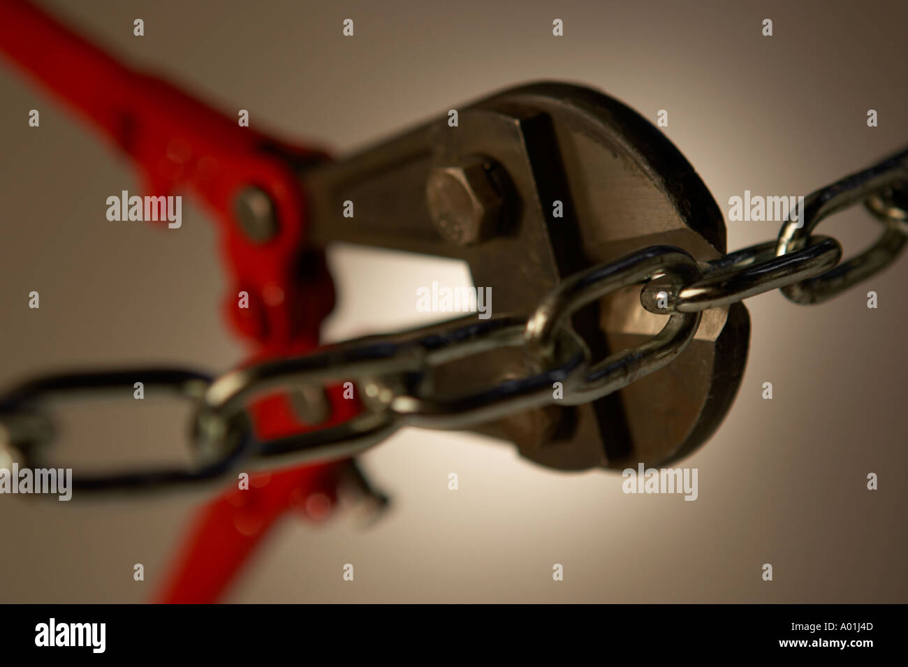Bolt cutters cutting steel chain Stock Photo Alamy
