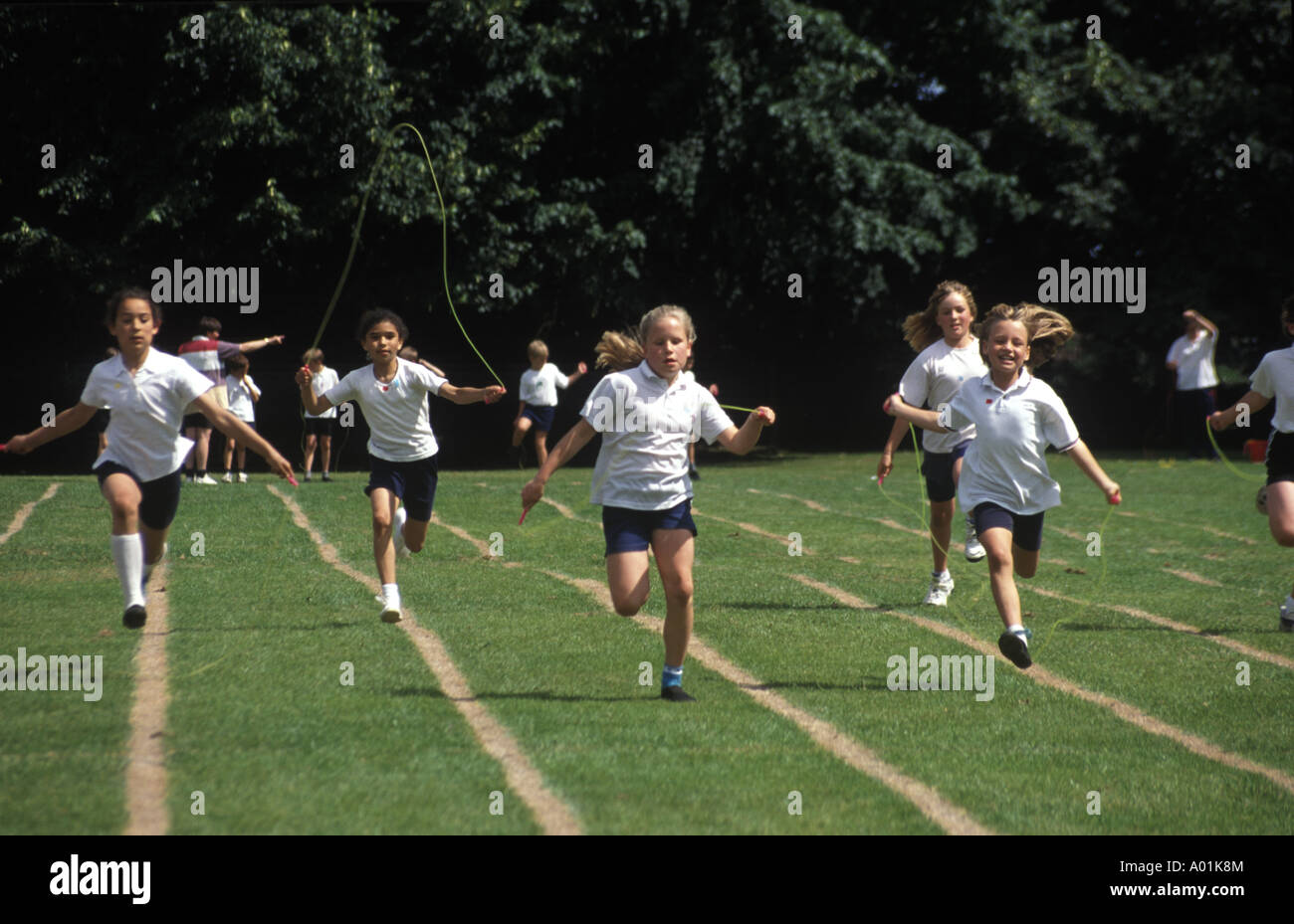 skipping race on sport's day Stock Photo Alamy