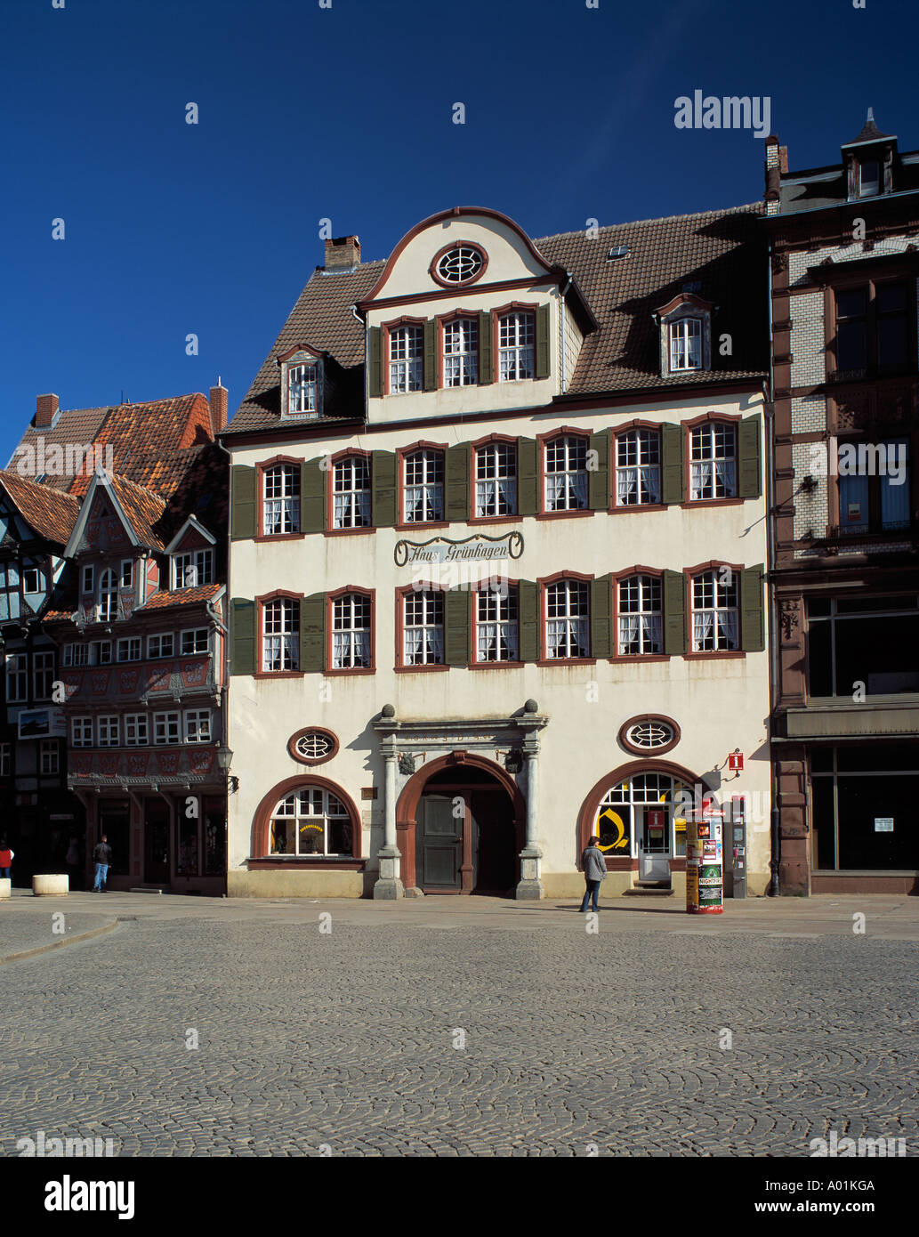 barockes Haus Gruenhagen am Marktplatz, Spaetbarock, Quedlinburg, Bode, Harz-Vorland, Sachsen-Anhalt Stock Photo