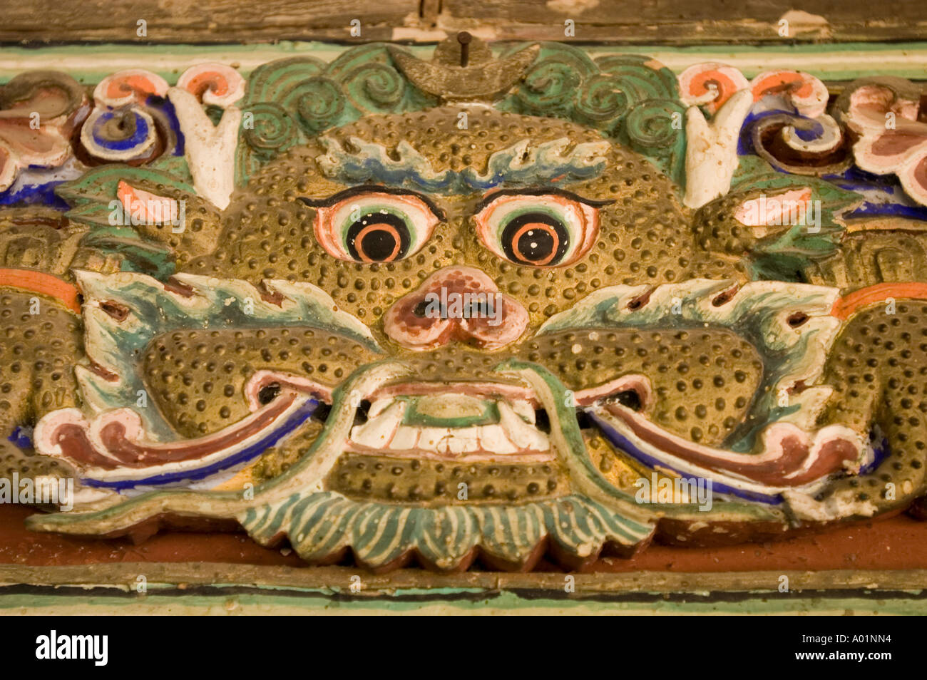 Snow lion wooden ornament in Sankar monastery Leh Ladakh Jammu Kashmir