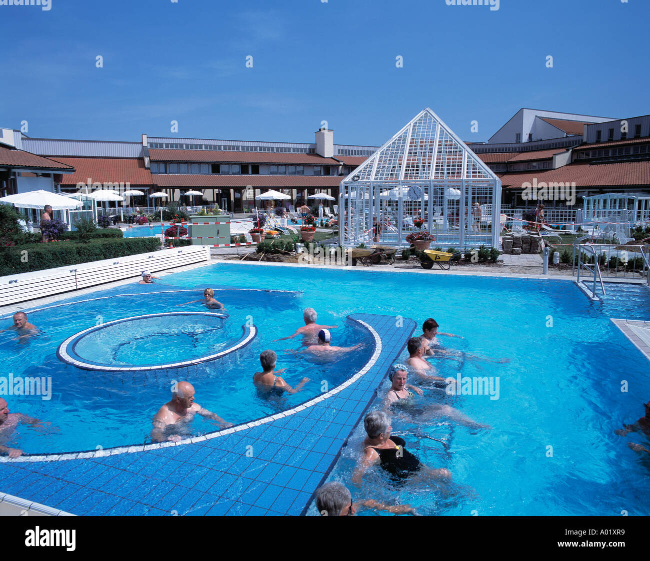 D-Neustadt an der Donau-Bad Goegging, Abens, Bavaria, Limes Therme, thermal  baths, open-air swimming pool, public bath Stock Photo - Alamy