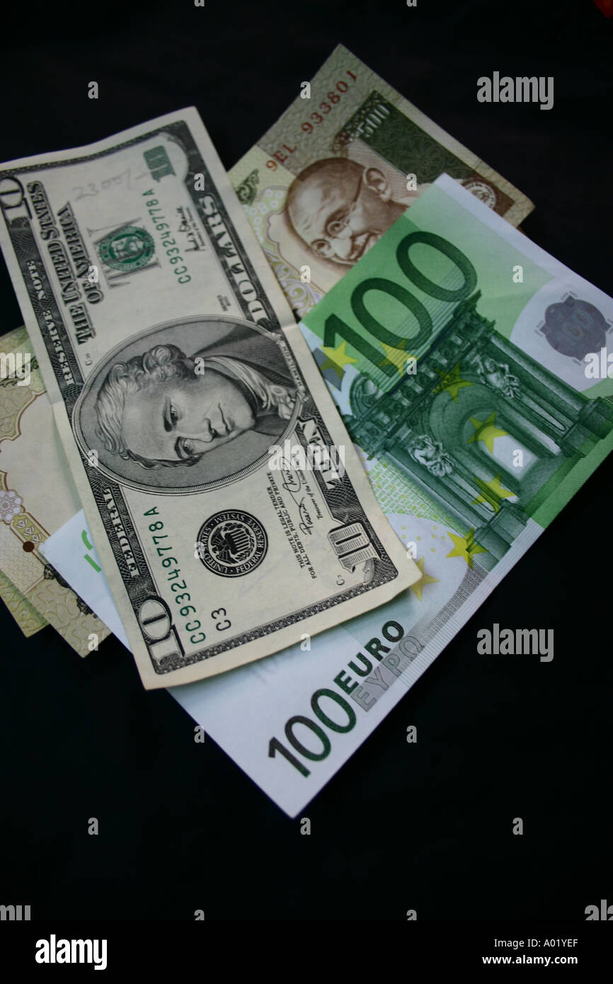 Finance Business Money power US dollars and Euro paper currency notes