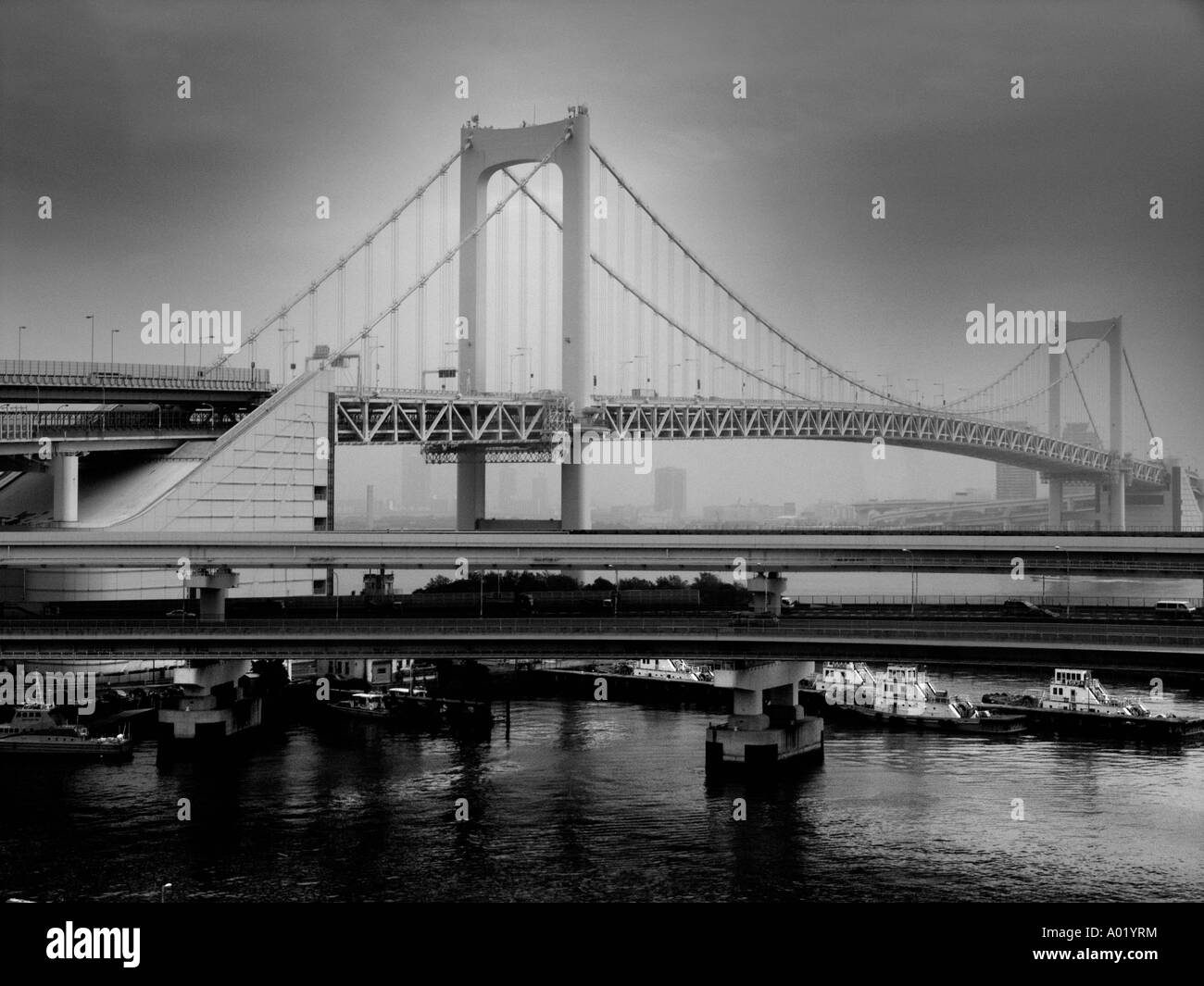 Rainbow Bridge (built in 1993). Tokyo Bay. Japan Stock Photo