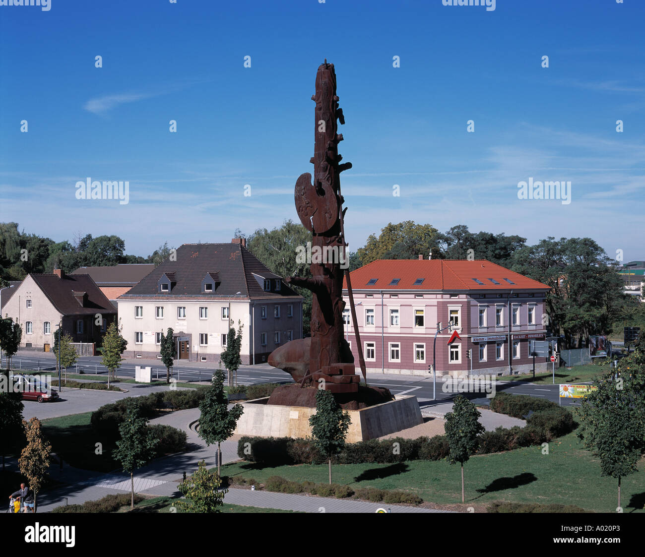 Skulptur Elbquelle aus Gusseisen in Riesa, Elbe, Sachsen Stock Photo