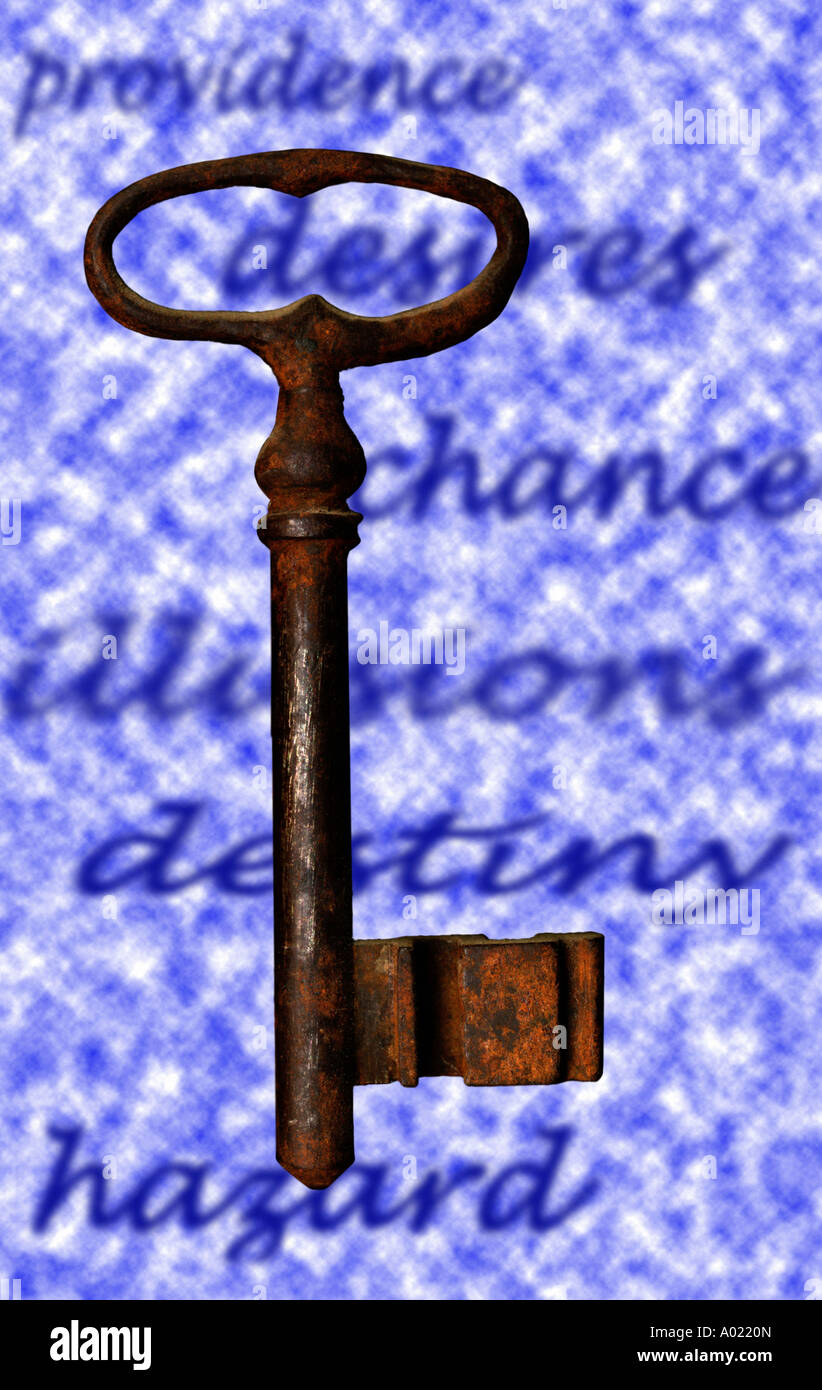 An old key and words Stock Photo