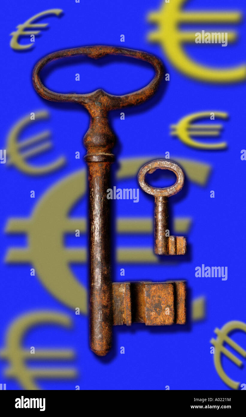 Two old keys with euro signs Stock Photo